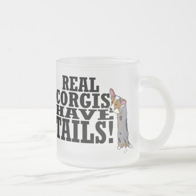 Real Corgis Have Tails Frosted Glass Coffee Mug (Right)