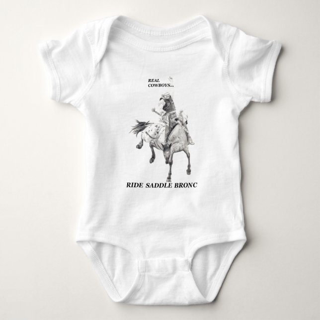 Real Cowboys Ride Saddle Bronc Baby Bodysuit (Front)