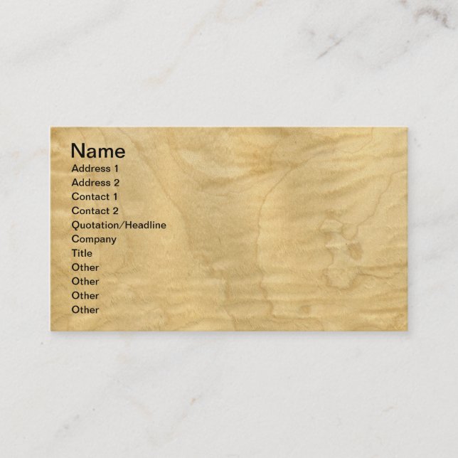 Real Curly Maple Veneer Woodgrain Business Card (Front)