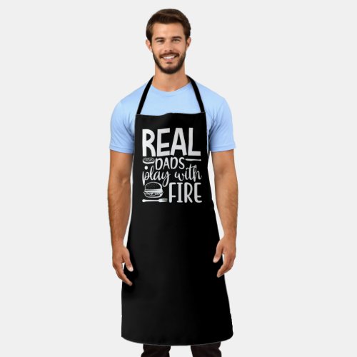 Real Dads Play With Fire BBQ Large Black Apron