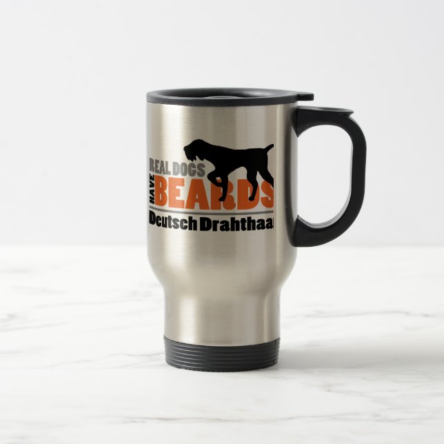 Real Dogs Have Beards - Deutsch Drahthaar Travel Mug (Right)