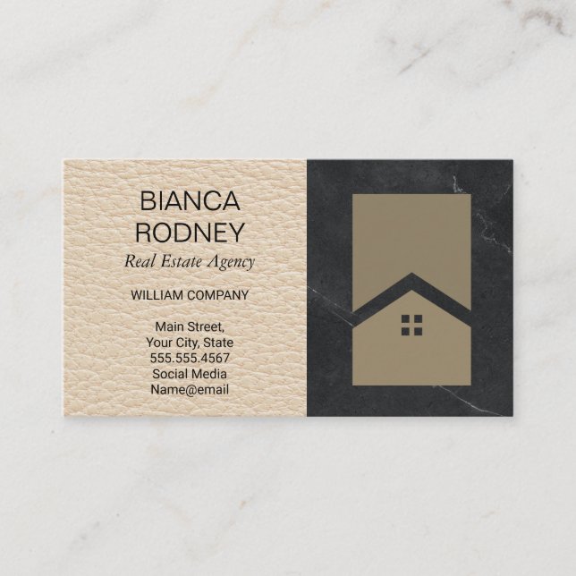 Real Estate Agency | Marble | Leather Business Card (Front)
