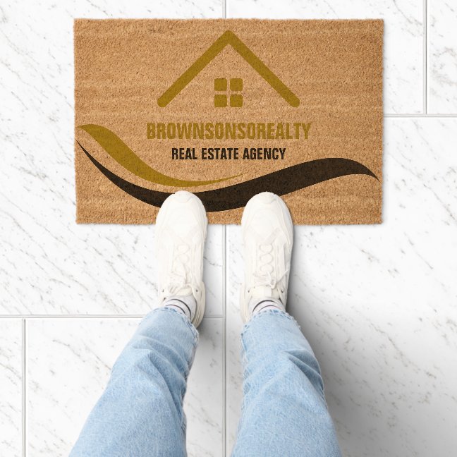 Real estate agency simple logo fiber doormat