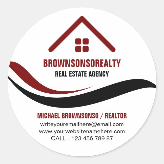 Real estate agency simple logo Red Classic Round Sticker