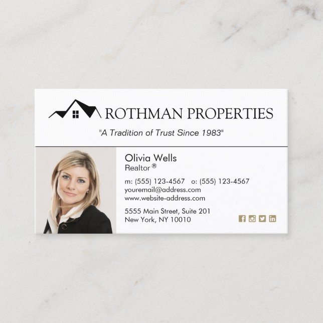  Real Estate Agent  Add Photo House Logo Business Card (Front)