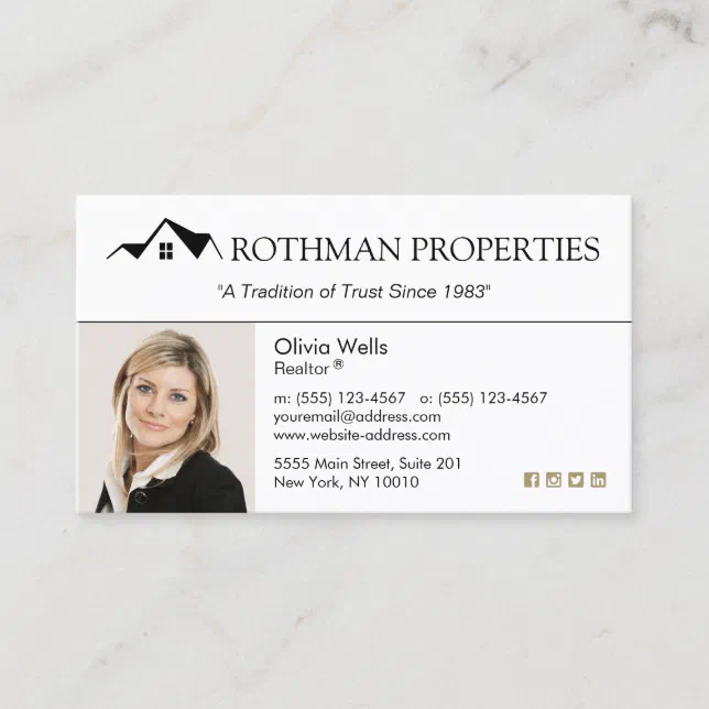 Real Estate Agent Add Photo House Logo Business Card | Zazzle