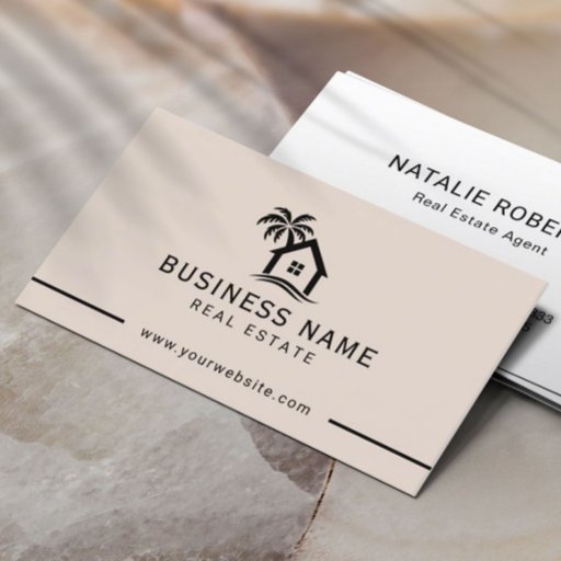 Customizable Real Estate Agent Beach House Logo Blush Pink Business Card