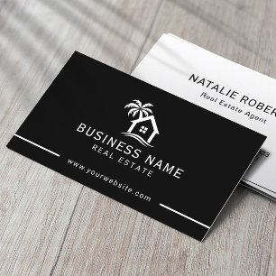 Real Estate Agent Beach House Logo Plain Black Business Card
