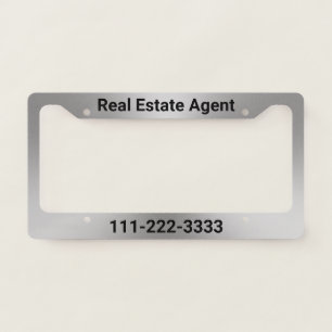 Real Estate Agent Black and Silver Look Template License Plate Frame