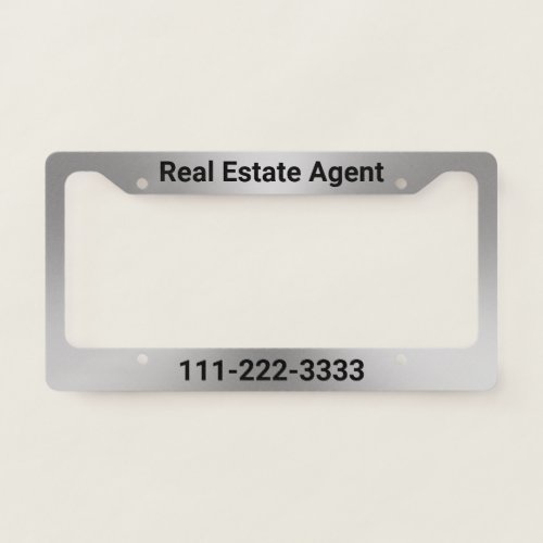 Real Estate Agent Black and Silver Look Template License Plate Frame