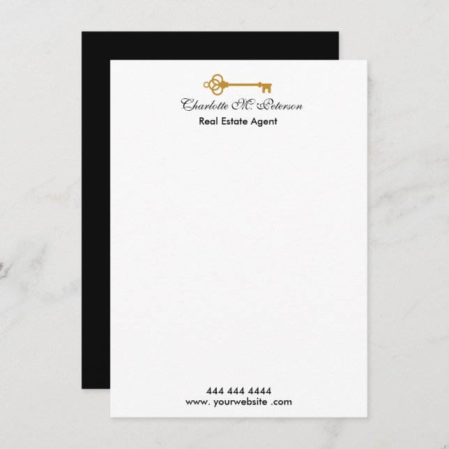 Real Estate Agent Black And White Minimalist  Note Card (Front/Back)