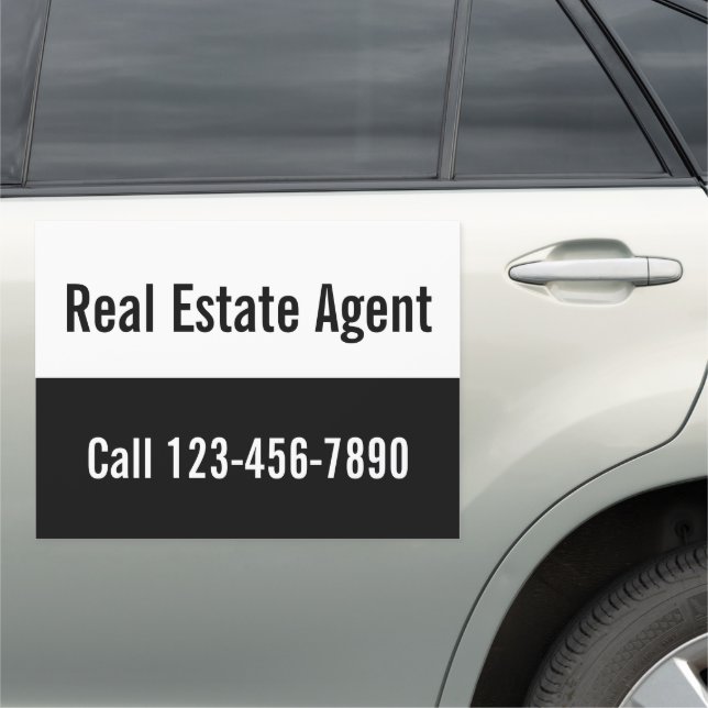 Real Estate Agent Black and White Promotional Car Magnet (In Situ)