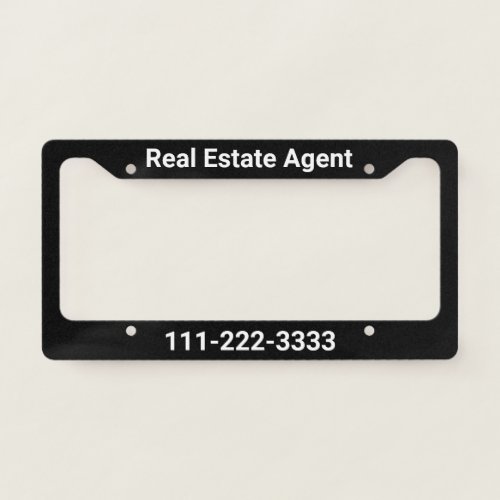 Real Estate Agent Black and White Text Template License Plate Frame