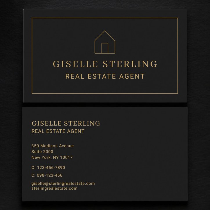 Real Estate Agent Black Gold House Business Card