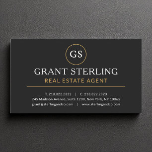 Real Estate Agent Black Gold Luxury Modern Elegant Business Card