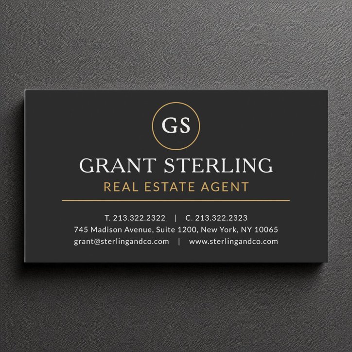 Real Estate Agent Black Gold Luxury Modern Elegant Business Card