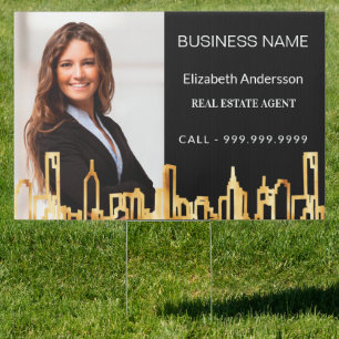 Real estate agent black gold photo city skyline sign