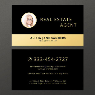 Real estate agent black gold photo professional business card