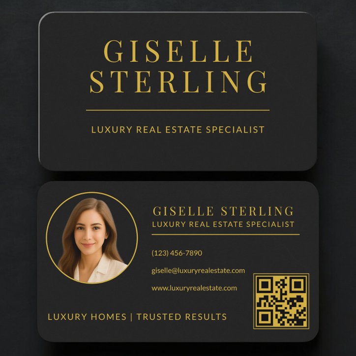 Real Estate Agent Black Gold QR Code Business Card