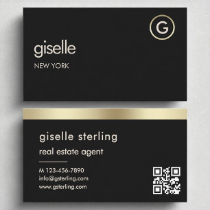 Real Estate Agent Black QR Code Gold Foil Business Card