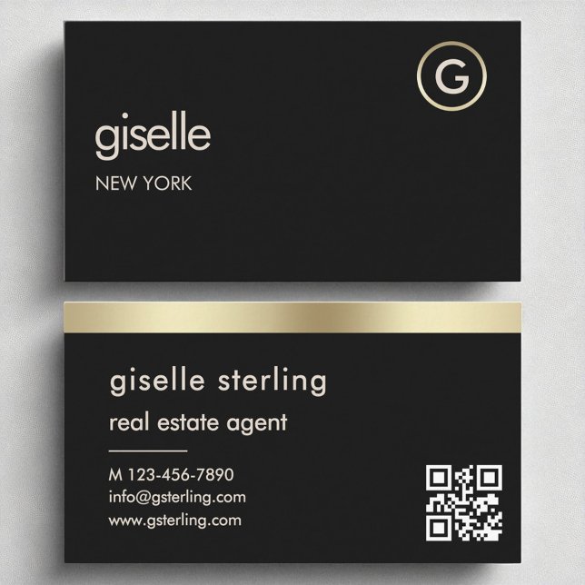 Real Estate Agent Black QR Code Gold Foil Business Card (Creator Uploaded)