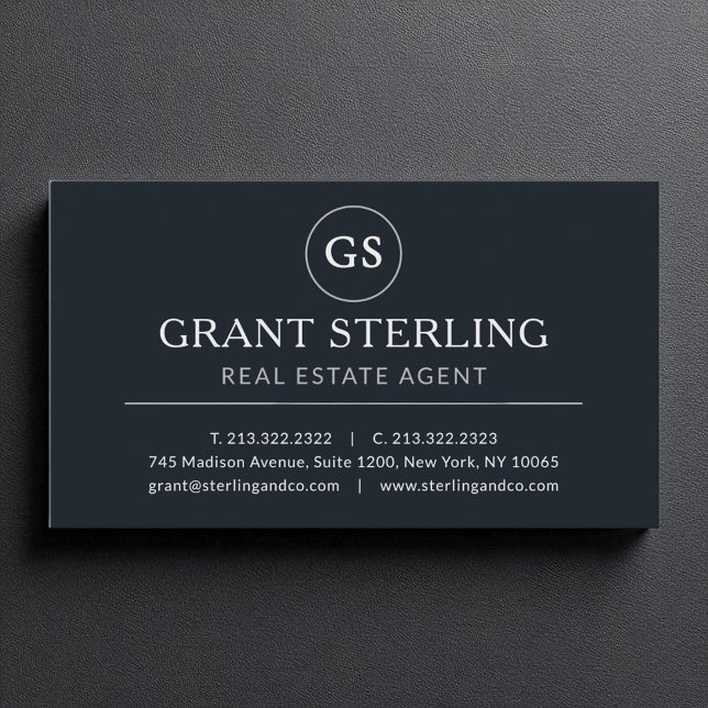 Real Estate Agent Black Silver Luxury  Business Card (Creator Uploaded)