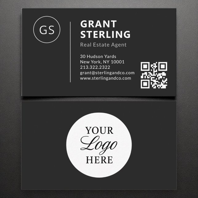 Real Estate Agent Black White Logo QR Code Modern Business Card (Creator Uploaded)