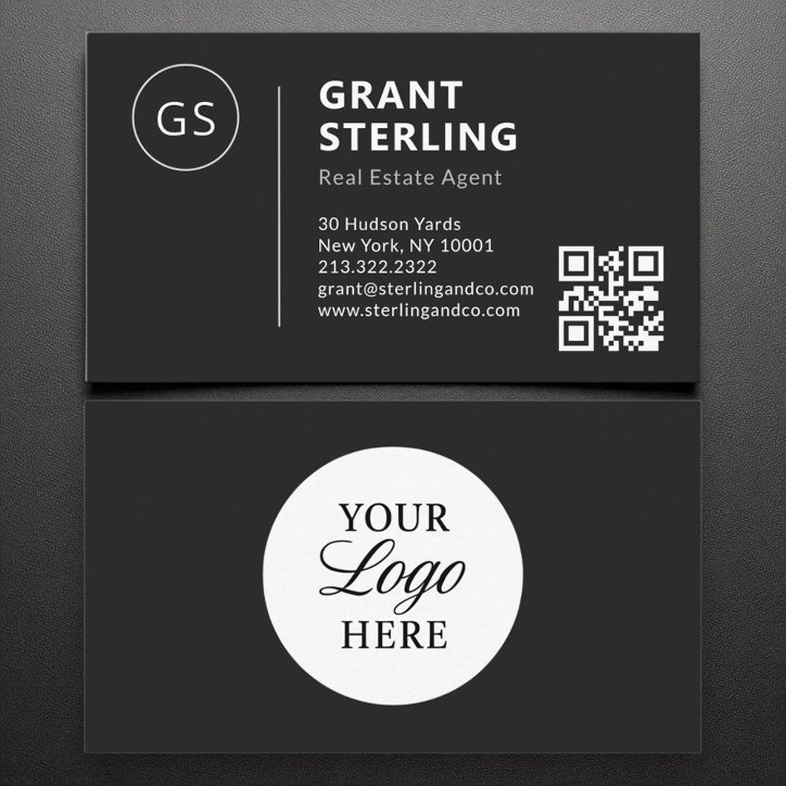Real Estate Agent Black White Logo QR Code Modern Business Card
