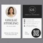 Real Estate Agent Black &amp; White Photo QR Code Business Card