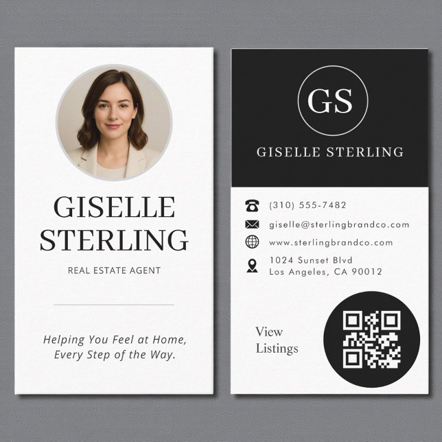 Real Estate Agent Black & White Photo QR Code Business Card (Creator Uploaded)