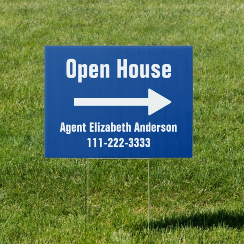 Real Estate Agent Blue and White Arrow Open House Sign