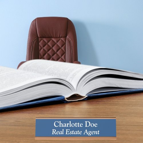 Real Estate Agent Blue Desk Name Plate