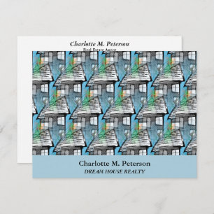 Real Estate Agent Blue House Pattern Note Card