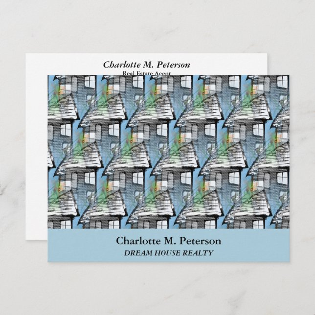 Real Estate Agent Blue House Pattern Thank You Card (Front/Back)