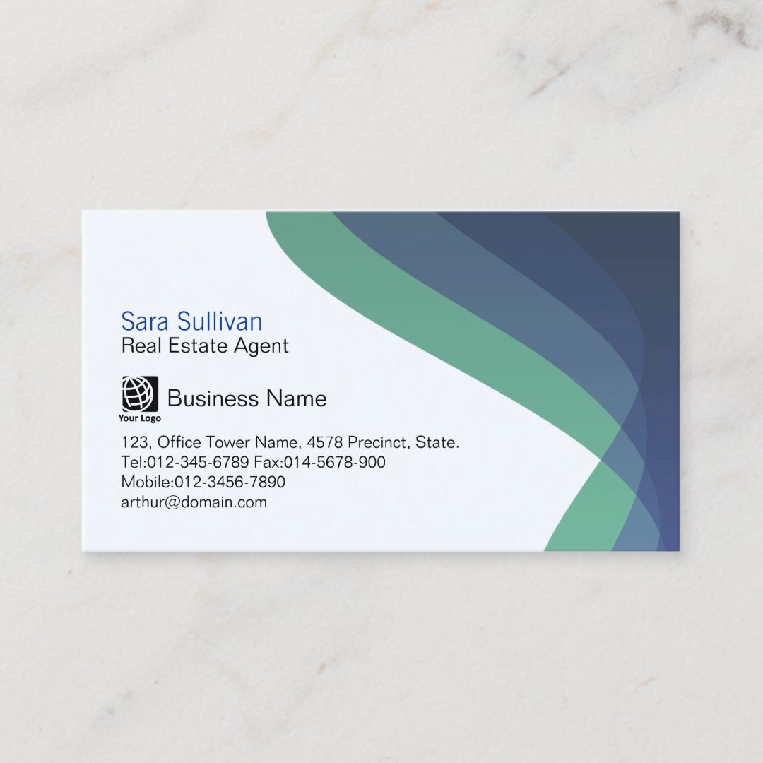 Real Estate Agent Blue Hued Streams Professional Business Card | Zazzle