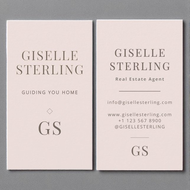 Real Estate Agent Blush Pink Monogram Minimalist  Business Card (Creator Uploaded)
