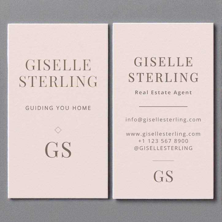 Real Estate Agent Blush Pink Monogram Minimalist Business Card