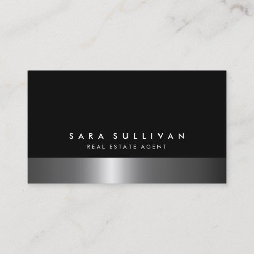 Real Estate Agent Bold Dark Chrome Business Card