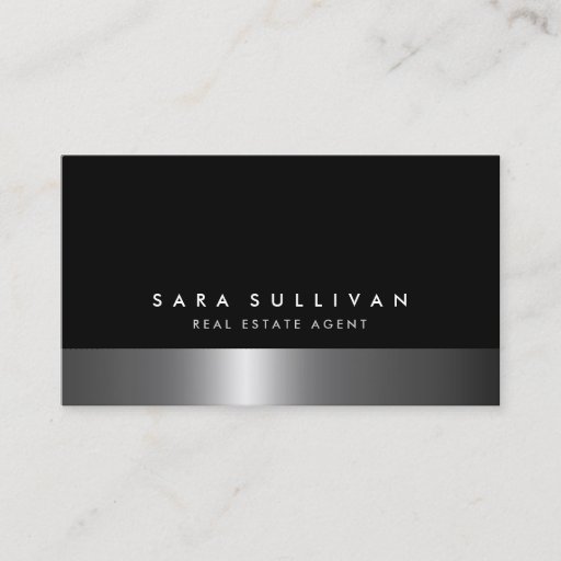 Customizable Real Estate Agent Bold Dark Chrome Business Card