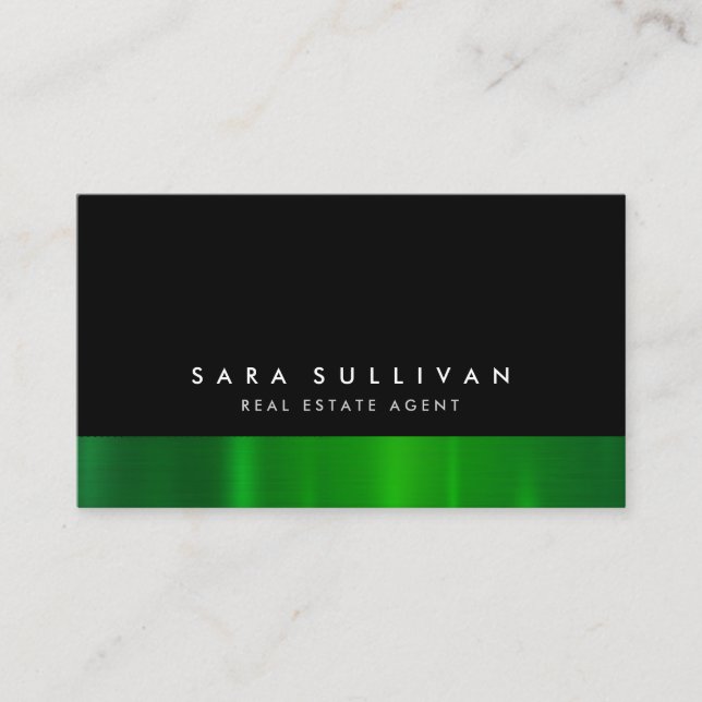 Real Estate Agent Bold Green Metal Business Card (Front)