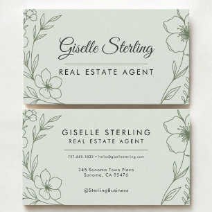 Real Estate Agent Botanical Sage Green Modern Business Card