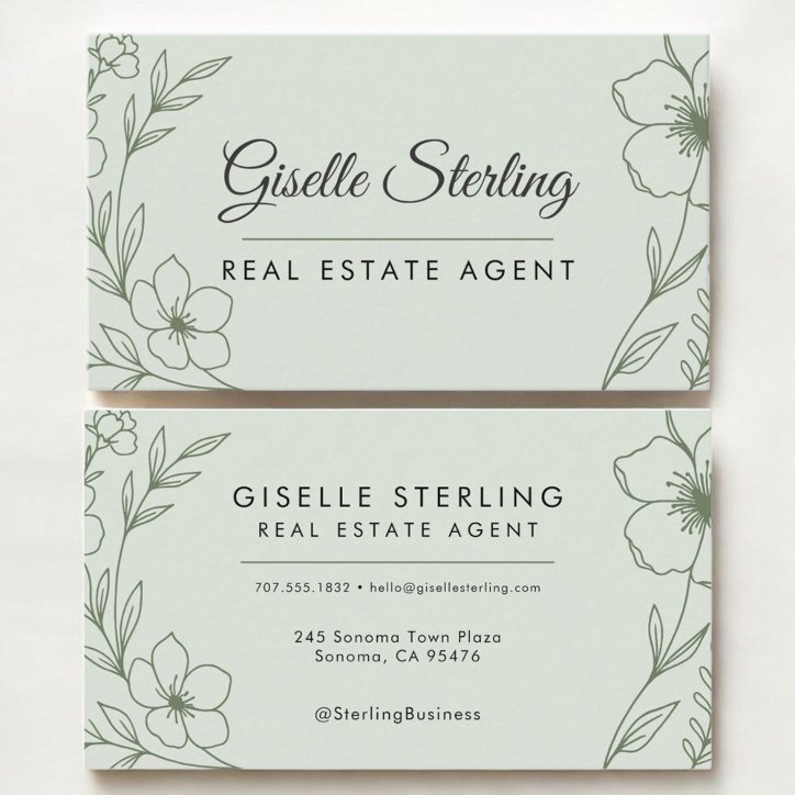 Real Estate Agent Botanical Sage Green Modern Business Card