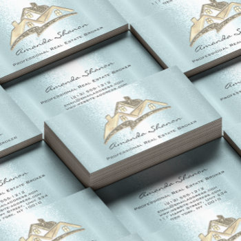 Real Estate Agent Broker Gold House Blue Business Card by luxury_luxury at Zazzle