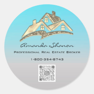 Real Estate Agent Broker Gold House QR Code LOGO Classic Round Sticker