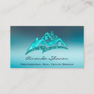 Real Estate Agent Broker House Blue House Business Card