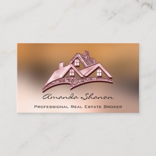 Real Estate Agent Broker House Glitter Rose House Business Card