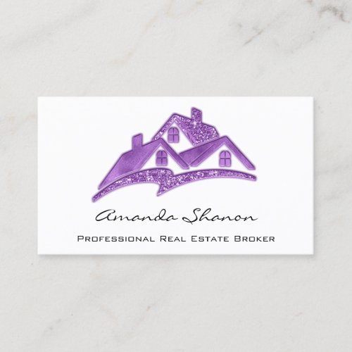 Real Estate Agent Broker Purple Glitter House Business Card