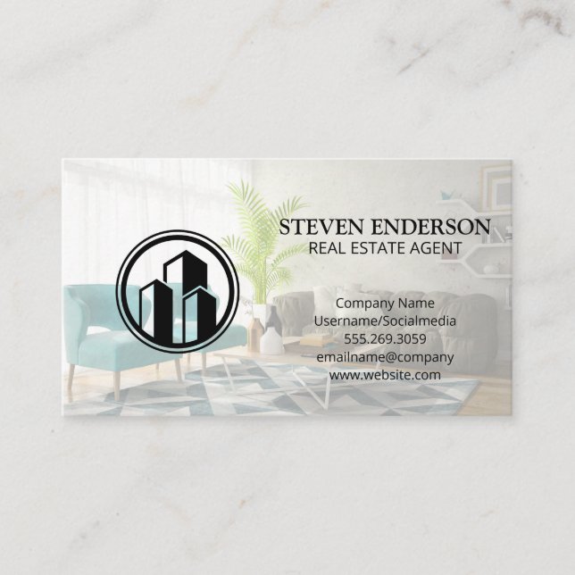 Real Estate Agent | Building Logo | Home Interior Business Card (Front)