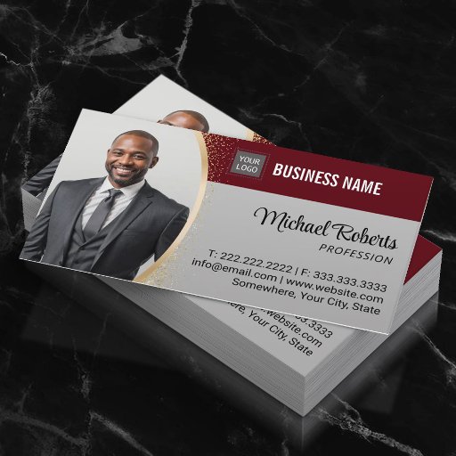 Customizable Real Estate Agent Burgundy Red Professional Photo Business Card