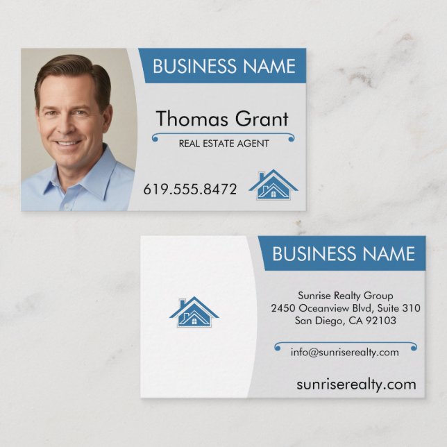 Real Estate Agent Business Card Modern Realty Home (Front/Back)